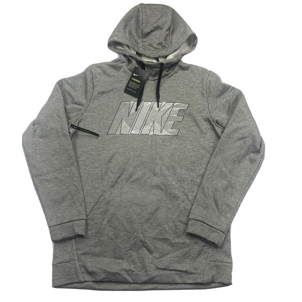 Nike Therma Fit Hoodie Graphic Logo Grey Gray Heather BV2755-071 Mens Size Large